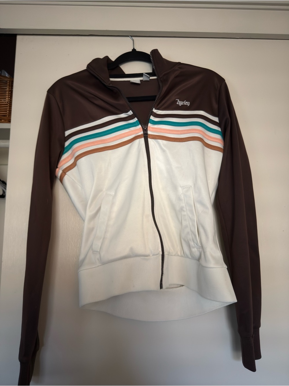 Y2KHurley Women's Brown & White Striped Zip-Up Track Jacket